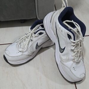 Nike Air Monarch White and Navy Sneakers Size 8.5